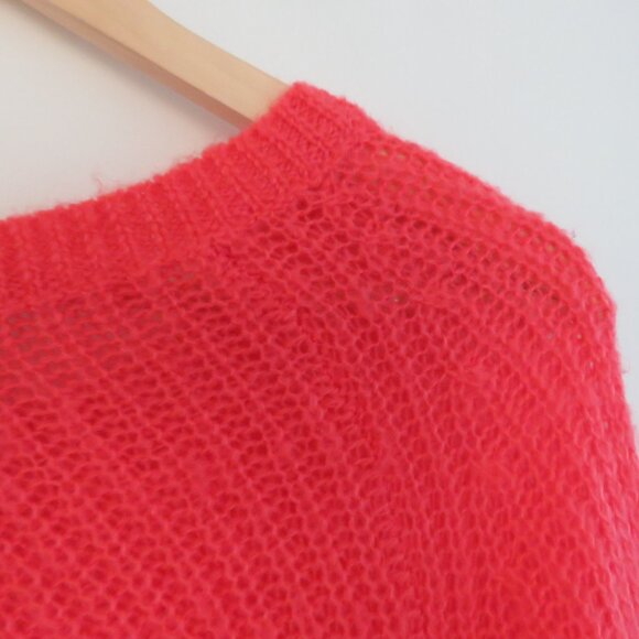 NAADAM Open Knit Bell Sleeve Tied Sweater in Coral Pink Bright - Size S - Picture 11 of 14